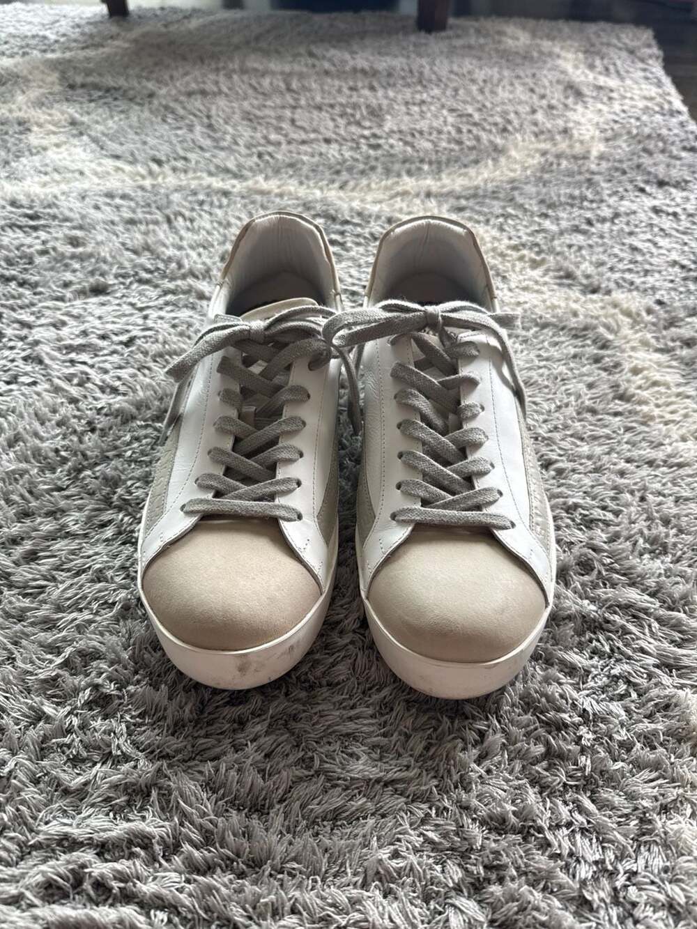 Sans Matin The Eduardo White Leather and Beige Suede Sneakers Size 40
